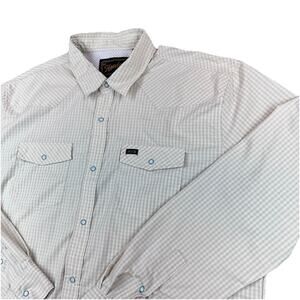 Howler Brothers Men H-B Tech Longsleeve Shirt Large Gingham Beige Performance